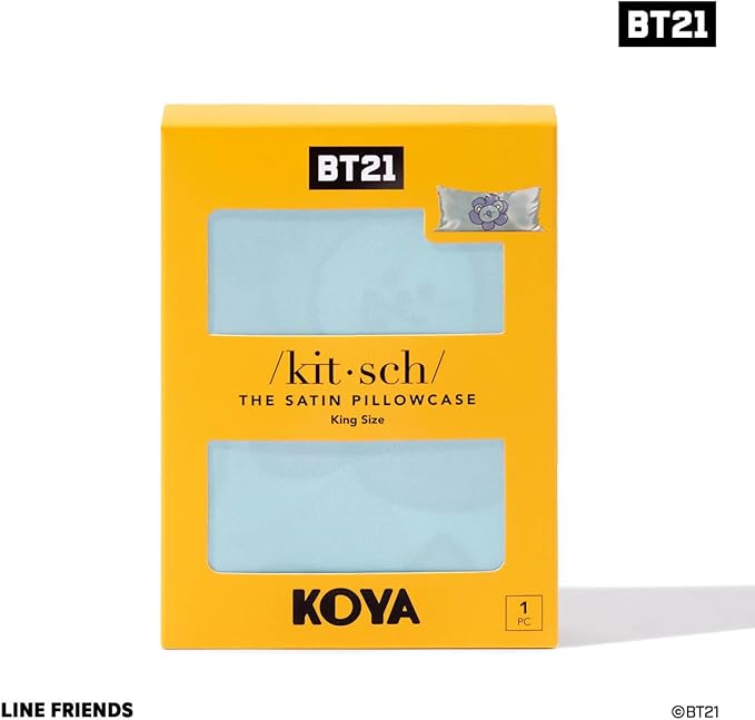 Kitsch x BT21 (Koya) Satin Pillowcase with Zipper for Hair & Skin - Softer Than Silk Pillow Cases, Smooth Cooling Pillow Cover, Wrinkle-Free, Machine Washable, King Size (19x36)