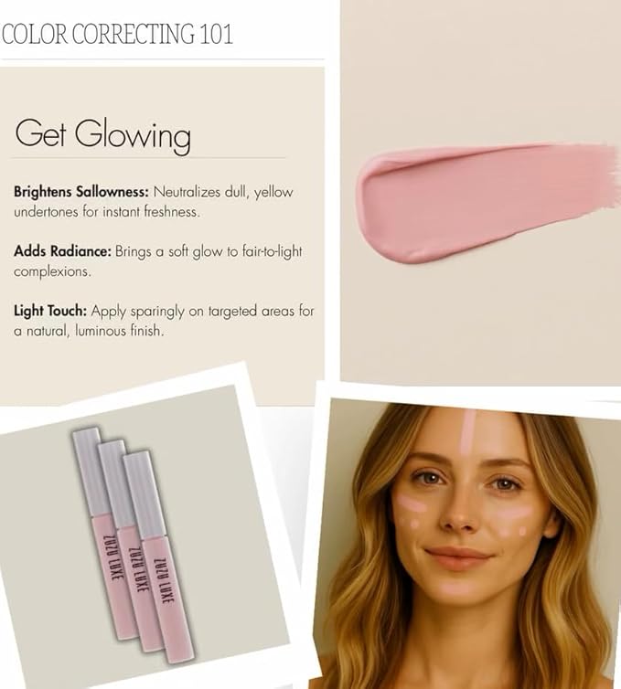 ZUZU LUXE Color Correcting Cream, Natural, Paraben Free,Vegan, Gluten-free, Cruelty-free, Non GMO, 0.21 fl oz (Get Glowing)