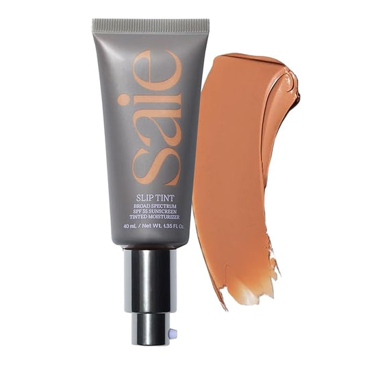 Saie Slip Tint Tinted Moisturizer with SPF 35 - Light Coverage, Glowy Skin Tint & Mineral Sunscreen for Face with Hydrating Hyaluronic Acid - Summer Makeup Essential - Shade Five (1.35 oz)
