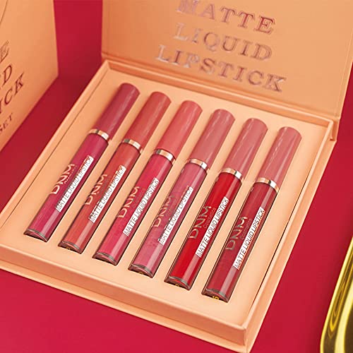 evpct 6Pcs Matte Liquid Lipstick Set Lip Stain Makeup Kit 24 Hour Long Lasting Waterproof Dark Red Stay on Lipsticks Set for Women Matt Lippies labiales larga duracion 24 C-01
