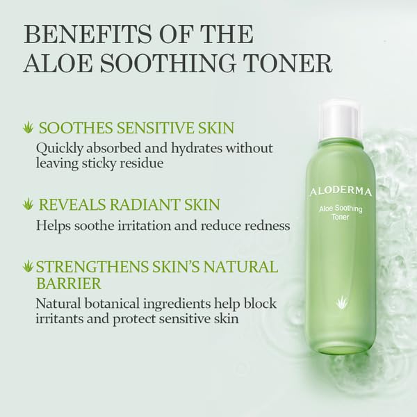 Aloderma Soothing Facial Toner Made with 91% Organic Aloe Vera, Alcohol Free Toner for Face for Sensitive Skin with Allantoin and Hyaluronic Acid - Natural Aloe Face Toner for Dry, Red Skin - 4.2oz