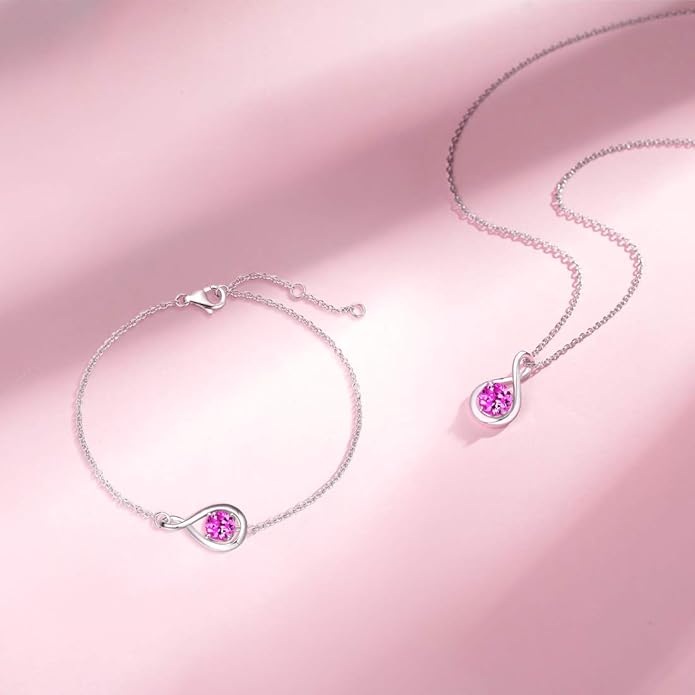 FANCIME Birthstone Necklaces for Women Fine Jewelry Sterling Silver Dainty Infinity Pendant Anniversary Birthday Christmas Gifts for Her Wife Mom Lady Daughter, Chain 16"+2" Extend