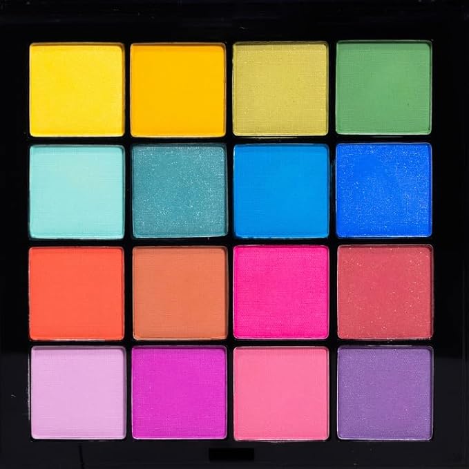Palladio Ultimate Pro Eyeshadow Makeup Palette, 16 High-Pigmented Powder Colors, Matte, Shimmer, Satin Finishes, Color Crush