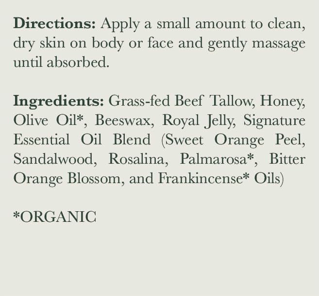 Harvest & Herd Citrus & Honey Tallow Balm - Organic Skin Nutrition with Olive Oil, Manuka Honey, Beeswax, Royal Jelly and Signature Essential Oil Blend (2oz 60ml)