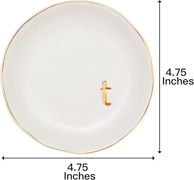 COLLECTIVE HOME - Ceramic Jewelry Tray, Decorative Trinket Dish for Rings Earrings Necklaces Bracelet Watch Keys, Birthday Mother's Day Christmas Gift for Women, 4.75", White Surface (T)