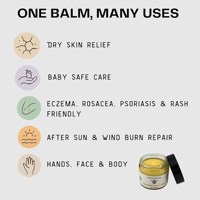 Pure Heritage Handmade Tallow Balm – Unscented Grass-Fed & Finished Moisturizer & Healing Cream | Natural Care for Sensitive Skin, Eczema, Rosacea, Babies, Men & Women (2oz)