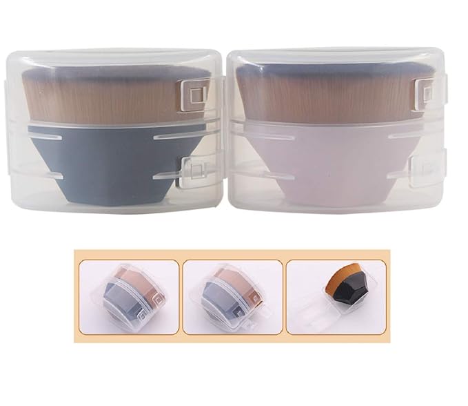 2pcs Foundation Makeup Brush Flat Top Kabuki Face Blush Liquid Powder Foundation Brush Portable Cosmetic Brush for Blending Liquid, Cream or Flawless Powder Cosmetics with Bonus Protective