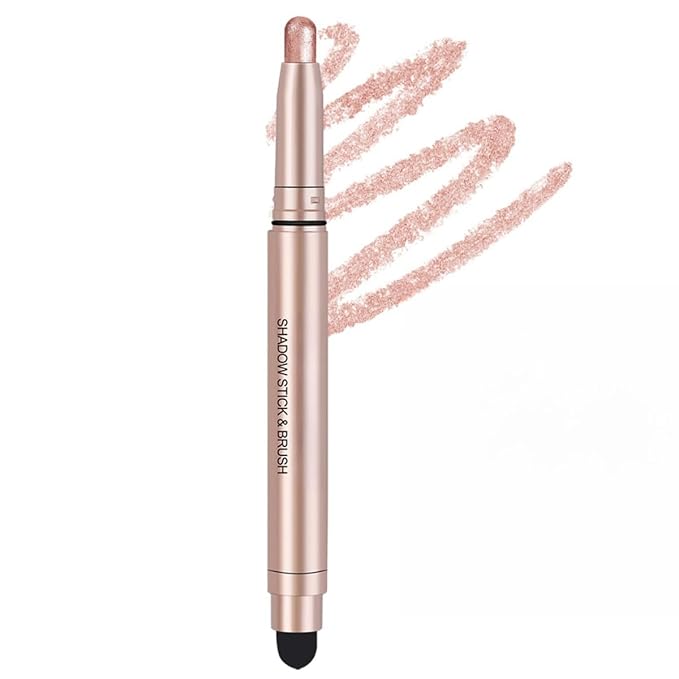 Eyeshadow Stick Long-Lasting Cream Shimmer Finish Easy Apply with Built-in Smudger Blendable shimmer light pink