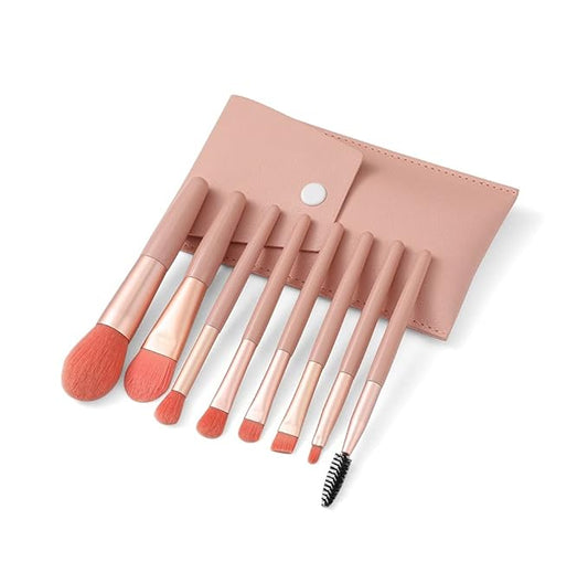 Travel Makeup Brush Set 7PCS Mini Size Premium Synthetic Fiber Foundation Blush Concealer Eyebrows Eye Shadow Angled brush Lip Make up Brush With Storage Bag (Pink)