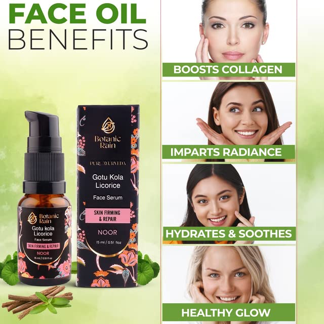 Ayurveda Face Oil with Gotukola, Licorice & Organic Vitamin C – Anti-Aging, Hydrating Face Serum for Crepey & Mature Skin – Natural, Vegan & Ayurvedic – 0.51 fl oz