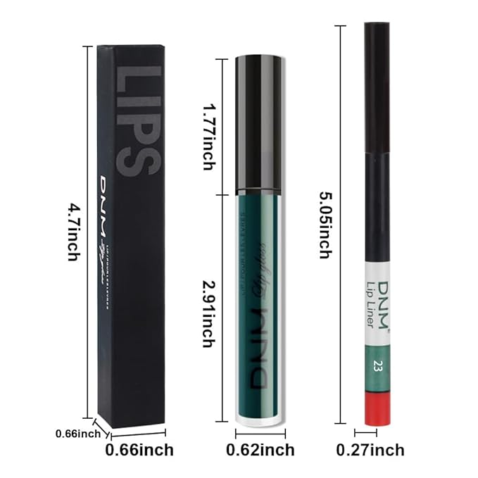 AMY'S DIARY 2Pcs Dark Green Matte Lip Liner and Lipstick Makeup Set, Green Lip Stain Lip Gloss Matt Liquid Lipstick 24H Long Lasting lapiz labiales mate 24 horas originales larga duracion
