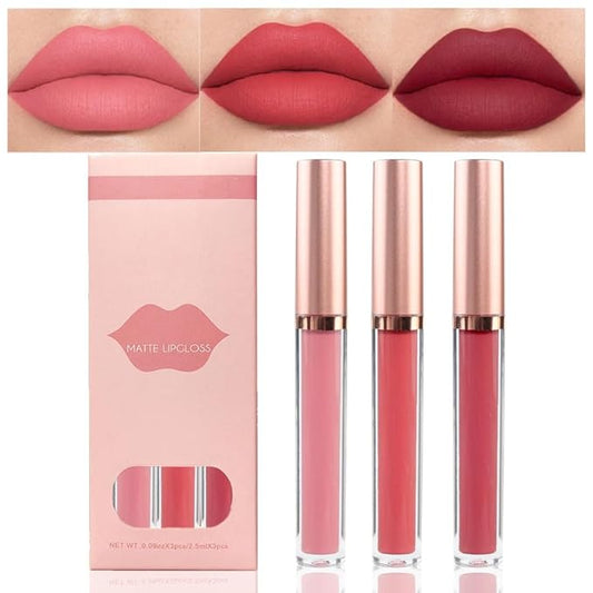 AMY'S DIARY Matte Plum Liquid Lipstick 3Pcs Sets,24-hour Lipstick Dark Deep Maroon Purple Brown Plum Red Lip Stain 24 Smudge Waterproof for Women (B#)