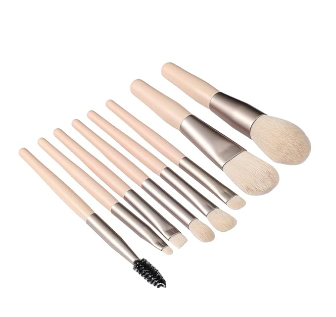 Travel Makeup Brush Set 7PCS Mini Size Premium, Synthetic Fiber Foundation Blush Concealer Eyebrows Eye Shadow Angled brush Lip Make up Brush With Storage Bag (Light Pink) 8 Piece Set