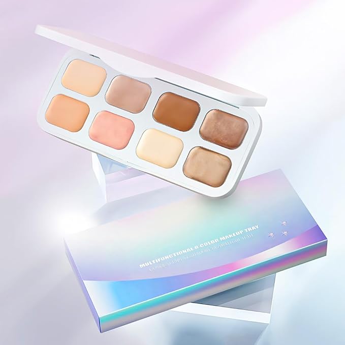 evpct 8 Colors Cream Eye Shadow Palette Makeup for Older Women, Nude Rose Pink Coffee Beige Brown Matte Shimmer Glitter Metallic Dual Eyeshadow Palette Pot creme, Eye Brightener Makeup Highlighter