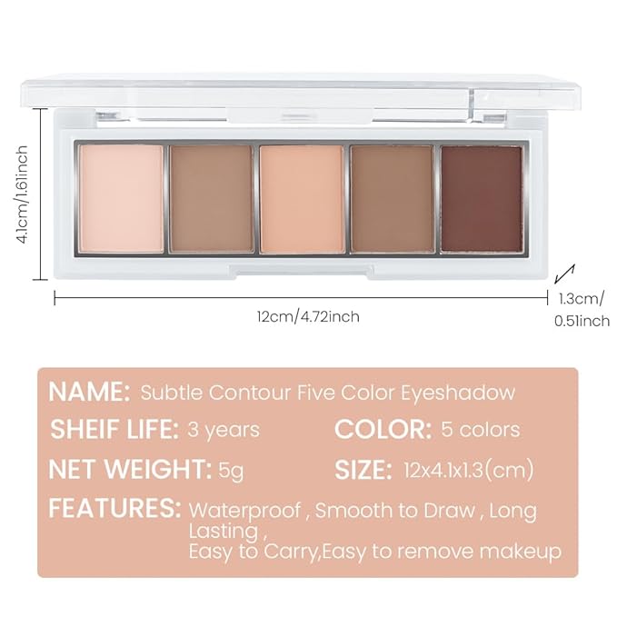 Nude Matte Eyeshadow Palette Makeup, 5 Cool Neutral Matte Shades – Off White, Beige, Light to Dark Brown – Velvety Finish Highly Pigmented Natural Neutral Eye Shadow Palette (01#, Pack of 1)
