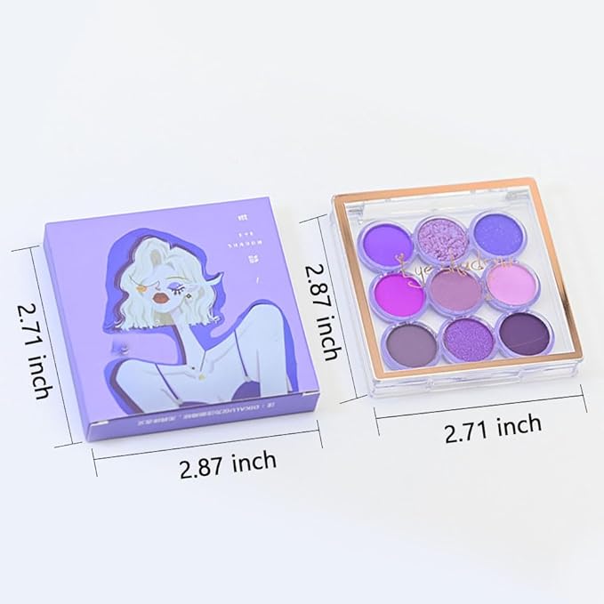 Waterproof 9-Color Shimmer & Matte Eyeshadow Palette – Long-Wearing, Highly Pigmented Glitter Powder with Matt Pink & Shiny Purple Shades.paleta de sombras
