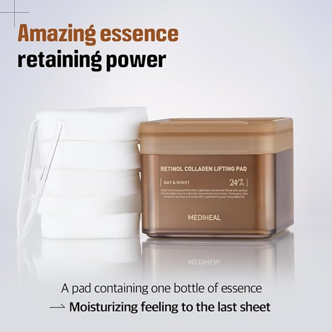 MEDIHEAL Retinol Collagen Lifting Pad - Vegan Face Hypoallergenic Pads with Retinol, Collagen - Lifting Pads for Enhancing Skin Texture Firmness 100 Pads