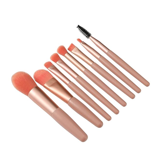 Travel Makeup Brush Set 7PCS Mini Size Premium Synthetic Fiber Foundation Blush Concealer Eyebrows Eye Shadow Angled brush Lip Make up Brush With Storage Bag (Pink)