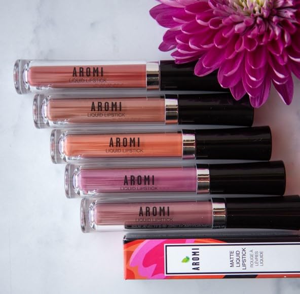 Aromi Medium Pink Matte Liquid Lipstick, Dusty Rose Lip Color, Smudge Proof and Long-lasting Lipstick, Vegan & Cruelty-free Beauty, Day to Night, Handmade (Pink Rosette)