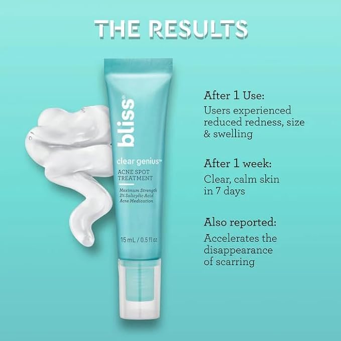 Bliss Clear Genius Acne Spot Treatment – Maximum Strength 2% Salicylic Acid Shrinks Blemishes – Clean, Vegan, Cruelty-Free, 0.5 Fl Oz