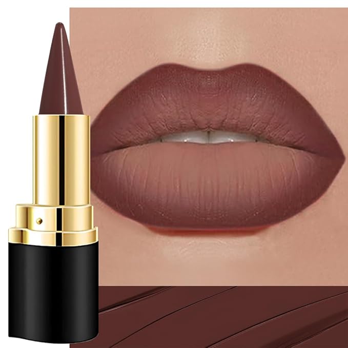 evpct Chestnut Maroon Gradient Matte Lipstick Crayon Lip Liner Pencil for Women, Dark Brown Cream Lip Combo Lipstick Long Lasting Waterproof for Flawless Contour Gradual Ombre Effect Lip Pencil Makeup