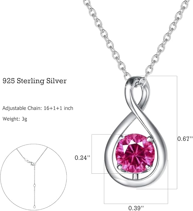 FANCIME Birthstone Necklaces for Women Fine Jewelry Sterling Silver Dainty Infinity Pendant Anniversary Birthday Christmas Gifts for Her Wife Mom Lady Daughter, Chain 16"+2" Extend
