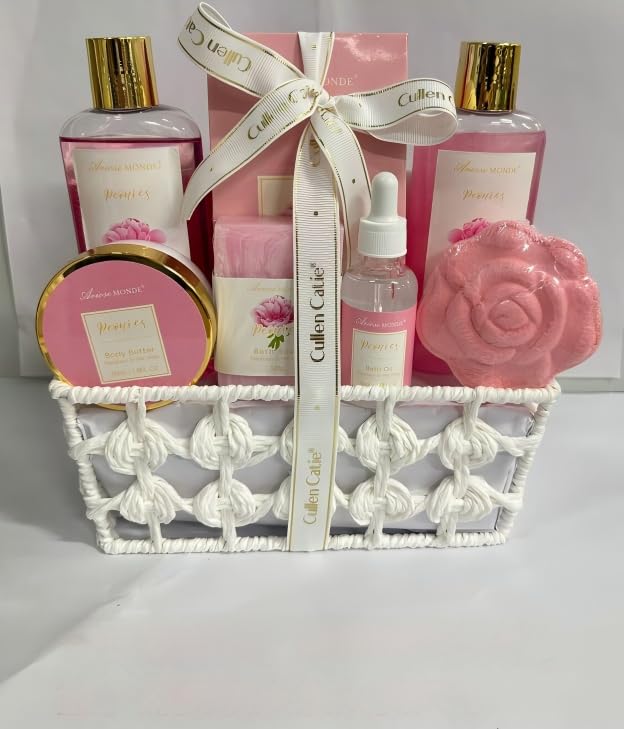 Peonies Bath Gift Set for Women,Home Spa Gift Basket for Relaxation
