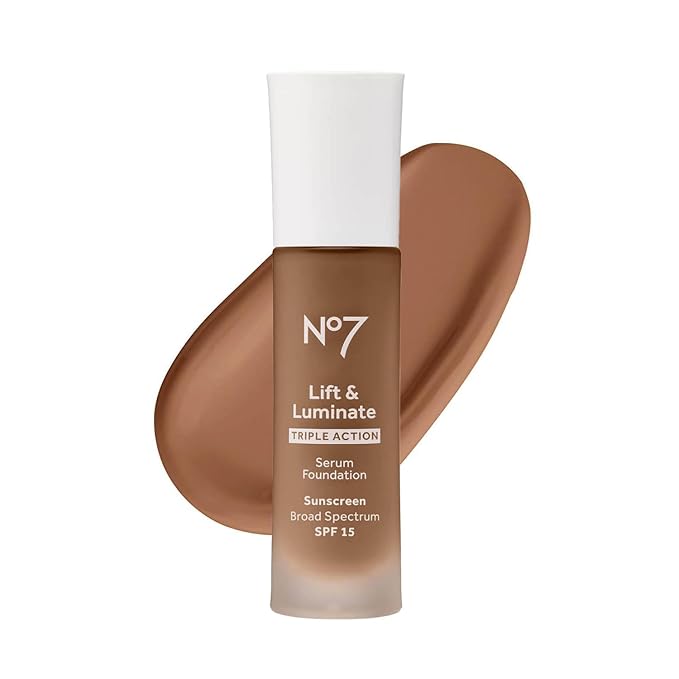No7 Lift & Luminate Triple Action Serum Foundation - Liquid Makeup with SPF 15 for a Dewy, Glowy Base - Radiant Formula for Mature Skin - Hazelnut (30ml)