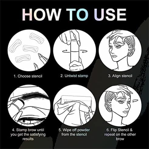 Eyebrow Stamp Stencil Kit - One-Step Eyebrow Stencil with 24 Reusable Thin & Thick Stencils, Long-Lasting Waterproof & Smudge-Proof Brow Stamp for Perfect Eye Makeup (Dark Black)