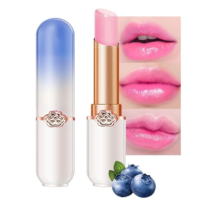 BINGBRUSH Peach Color Changing Lipstick,Moisturizer Long Lasting Lip Care Lip Balm Magic Lip Gloss Lip Tint Stain Gloss Set for Women (1pc Blueberry)