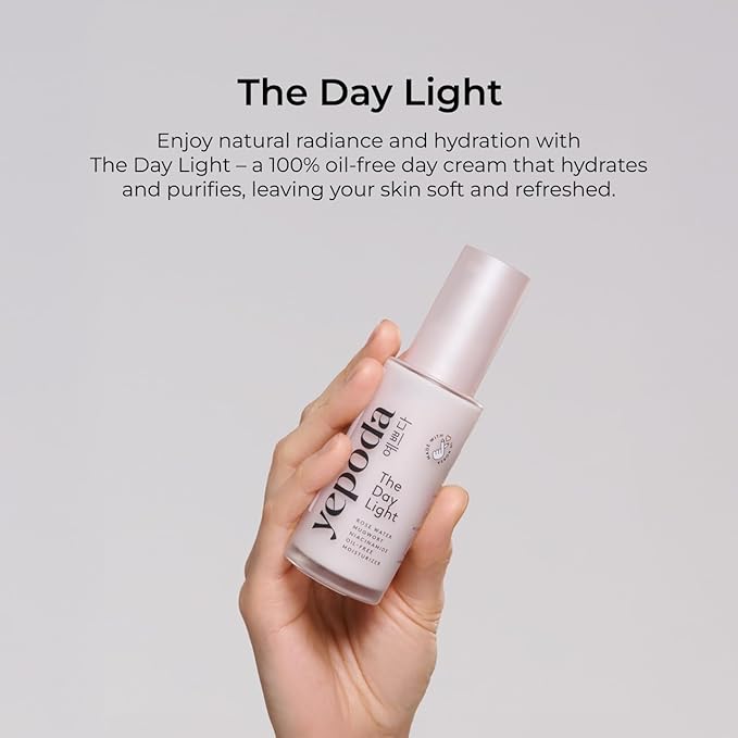Yepoda The Day Light, Oil-Free Purifying Day Moisturizer with Rose Water, Mugwort & Niacinamide, Hydrating Vegan Korean Facial Moisturizer for All Skin Types, 1.69 FL. OZ. (50 ml)