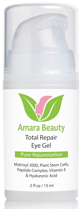 Amara Beauty Eye Cream Gel for Dark Circles and Puffiness with Peptides & Hyaluronic Acid, 0.5 fl. oz. (Pack of 2)