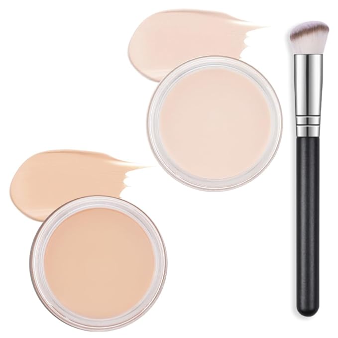 Kaely 2Pcs Pot Concealer Full Coverage Set, Under Eye Brightener Color Correcting Concealer for Dark Circles, Waterproof Foundation Face Makeup Brush Kit, Eye Ring Corrector de ojeras, 01+02