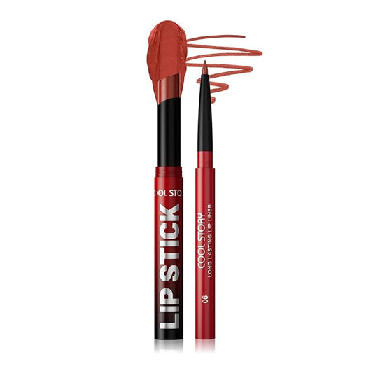 COOL STORY 2 Piece Lip Liner and Lipstick Set, Long Lasting Formula, Professional Makeup Kit (06)
