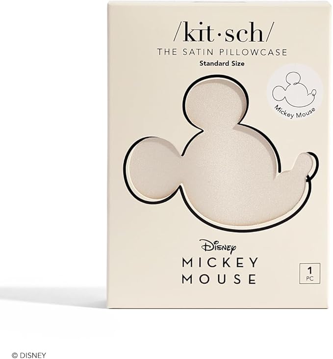 Kitsch & Disney Mickey Mouse Satin Pillowcase with Zipper Softer Than Silk, Cooling Pillow Case for Hair & Skin, Wrinkle-Free, Washable, Queen/Standard (19x26)
