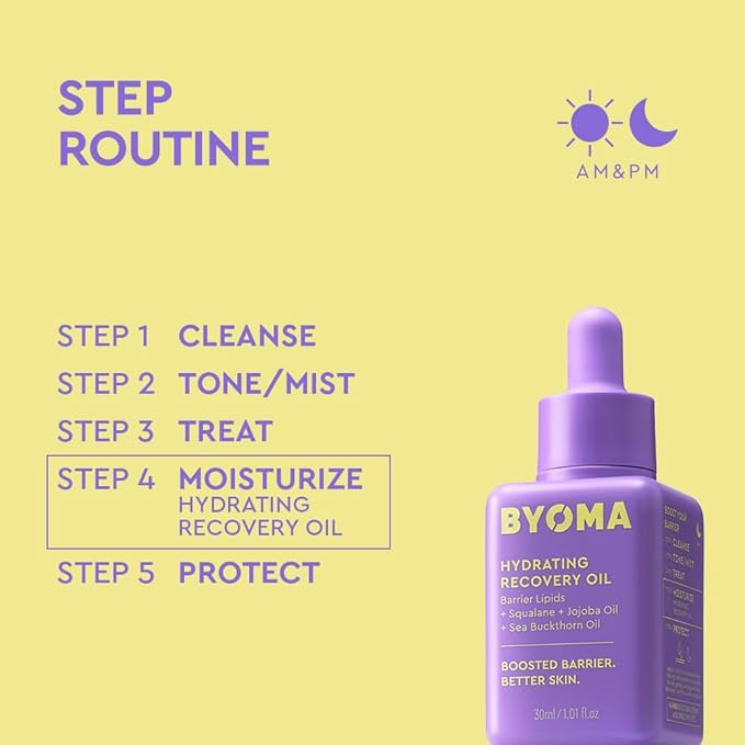 BYOMA Hydrating Recovery Oil - Luxury Face Oil with Squalane, Jojoba Oil & Seabuckthorn Oil - Instant Radiant and Glowy Skin - Barrier Repair Facial Oil - 1.01 fl. oz
