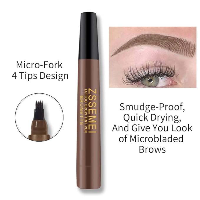 Waterproof Eyebrow Pen - Microblading Tattoo Brow Pencil, 24 Hours Long Lasting, Creates Natural Looking (Brunette - 2 PCS)