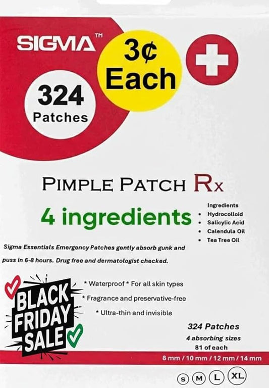 (3¢ Each) Pimple Patches 324 Pack - Hydrocolloid Acne Patches with Salicylic Acid & Tea Tree Oil - 4 Sizes S/M/L/XL - Face Acne Treatment - Easy Peel Perforated Sheets