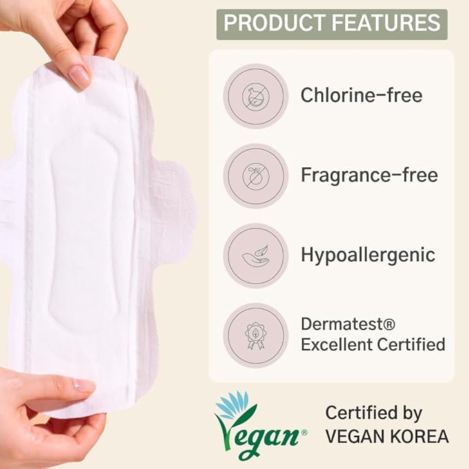 Hyye Overnight Ultra Thin Sanitary Pads with Wings, Heavy Flow Absorbency, Air Flow Cotton Soft Touch Cover, Unscented, Made in Korea (Overnight, 12 Count)