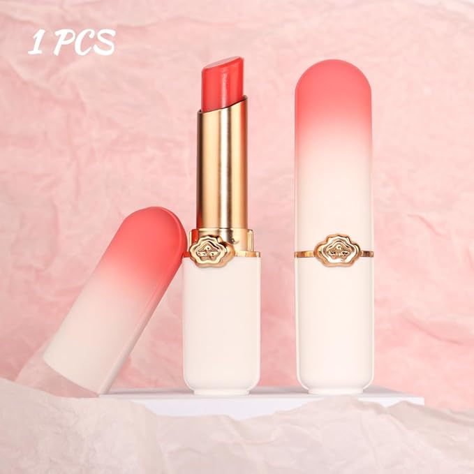 BINGBRUSH Peach Color Changing Lipstick,Moisturizer Long Lasting Lip Care Lip Balm Magic Lip Gloss Lip Tint Stain Gloss Set for Women (1pc Strawberry)