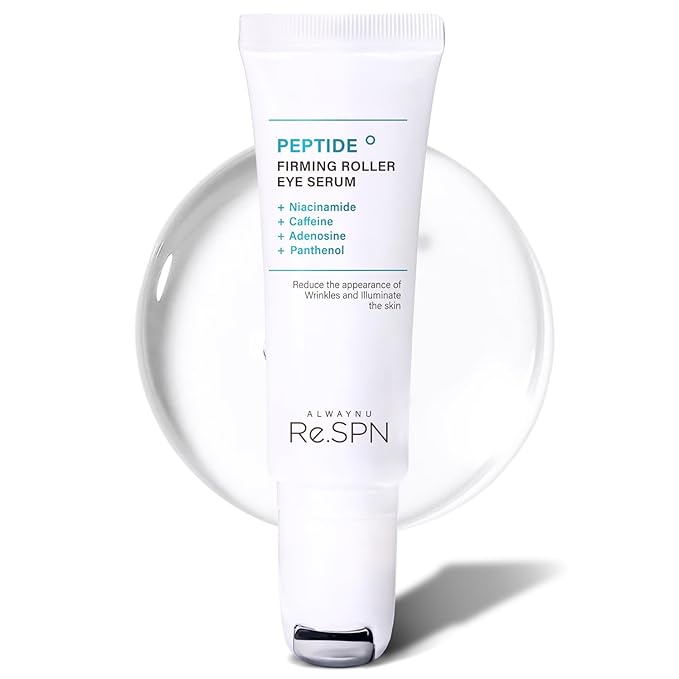Re.SPN Peptide Firming Roller Eye Serum – For Puffy Eyes, Wrinkles & Dark Circles, Cooling Gua Sha Metal Applicator with Niacinamide, Vegan K-Beauty (0.67 fl oz)