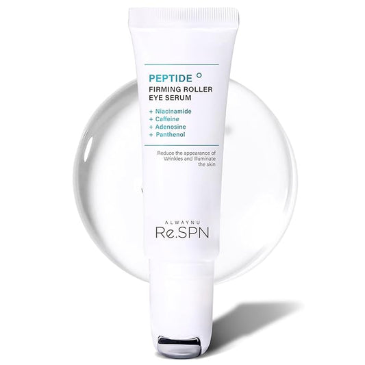 Re.SPN Peptide Firming Roller Eye Serum – For Puffy Eyes, Wrinkles & Dark Circles, Cooling Gua Sha Metal Applicator with Niacinamide, Vegan K-Beauty (0.67 fl oz)