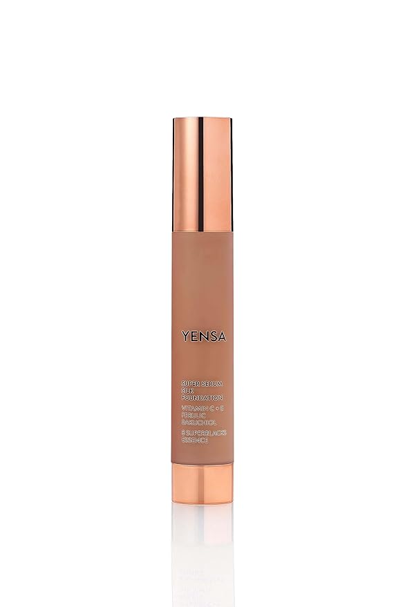 YENSA Serum Foundation Makeup - Super Silk Full Coverage Foundation Enriched with Peptides, Vitamin C & Ferulic Acid to Help Reduce Fine Lines, Wrinkles & Dark Circles - Deep 2 (1 oz)
