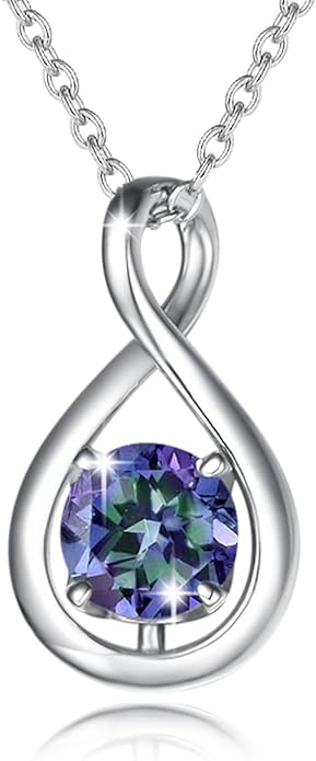 FANCIME Birthstone Necklaces for Women Fine Jewelry Sterling Silver Dainty Infinity Pendant Anniversary Birthday Christmas Gifts for Her Wife Mom Lady Daughter, Chain 16"+2" Extend