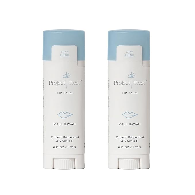 Project Reef Herbal Peppermint Lip Balm – Vegan, Reef-Safe & Hydrating Lip Care with Organic Peppermint, Shea Butter & Vitamin E – Natural Sunburn Relief & Daily Care, 0.15 oz, 2 Pack