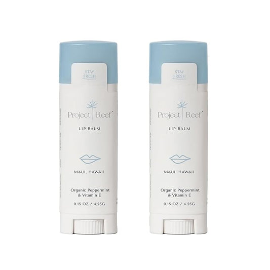 Project Reef Herbal Peppermint Lip Balm – Vegan, Reef-Safe & Hydrating Lip Care with Organic Peppermint, Shea Butter & Vitamin E – Natural Sunburn Relief & Daily Care, 0.15 oz, 2 Pack
