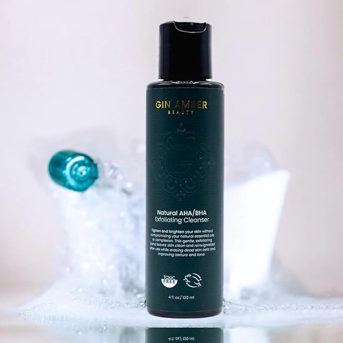 Gin Amber Beauty - Natural AHA/BHA Exfoliating Cleanser | Brightening, Even Texture | For All Skin Types (4 fl oz - 120 ml)