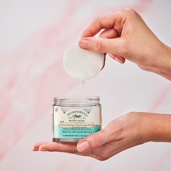 Humphreys Witch Hazel Nourishing Cleansing Pads | Wild Harvested Witch Hazel & Aloe | Hydrating, Natural Alcohol-Free Formula | 60 Rounds