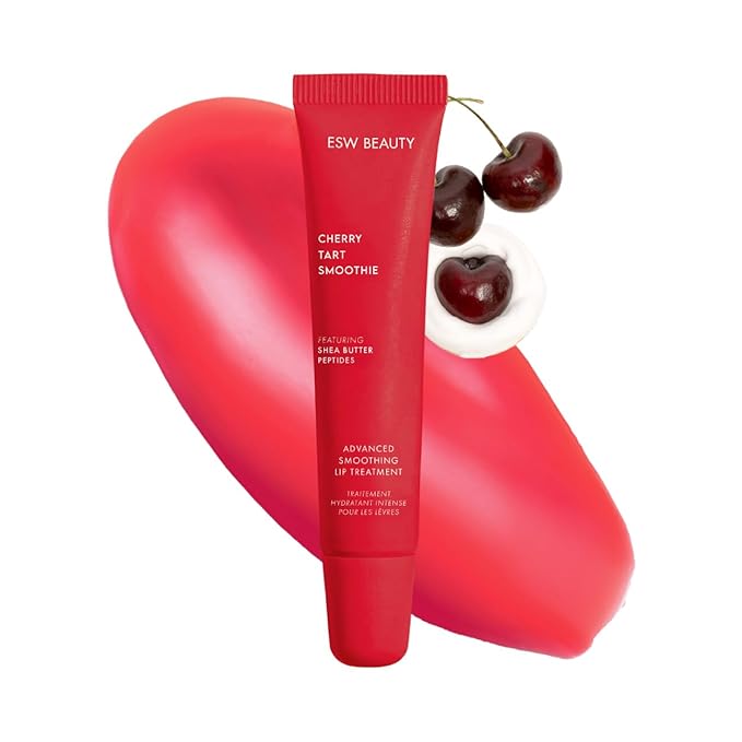 ESW Beauty Cherry Tart Smoothie Lip Treatment - Jelly Red Tint with Shea Butter, Peptides, Cherry Extract for Advanced Smoothing & Collagen Boost