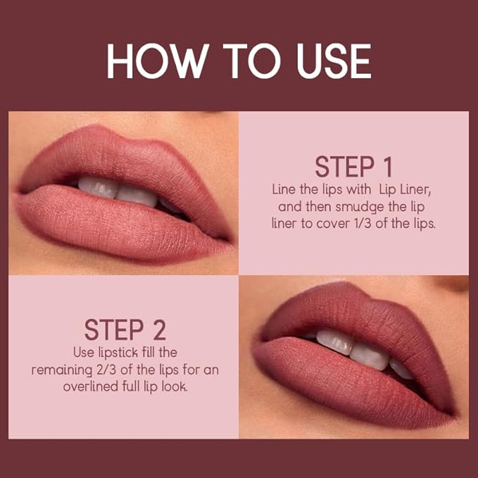 USHAS Lipstick and Lip Liner Combo Set 2 in 1 Waterproof Lipstick for Women Lip liner Set Long Lasting Lipstick, Matte Lipstick Pen with Lip Liner Set Makeup Kits (G2, Pack of 1)